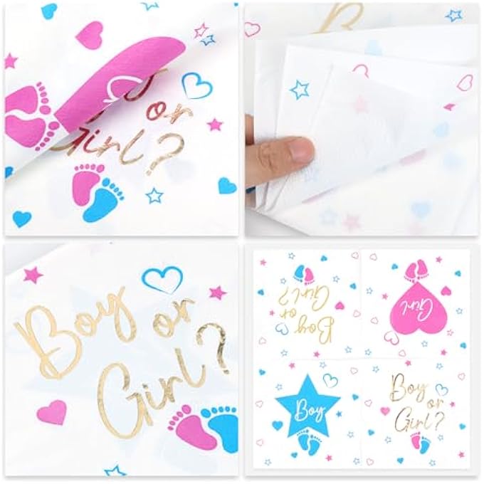 GENDER REVEAL NAPKINS, PACK OF 40 NAPKINS BOY OR GIRL, GENDER ANNOUNCEMENT NAPKIN, 3-PLY PAPER NAPKINS FOR GENDER REVEAL PARTY, BIRTH BABY SHOWER, 33 X 33 CM - Image 4